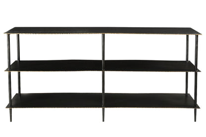 48" Black Iron Six Leg Console Table Two Shelves