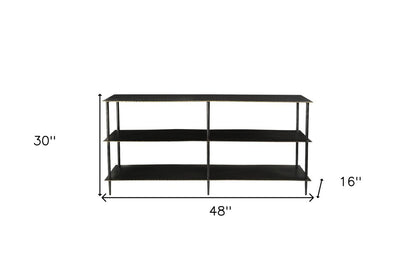 48" Black Iron Six Leg Console Table Two Shelves