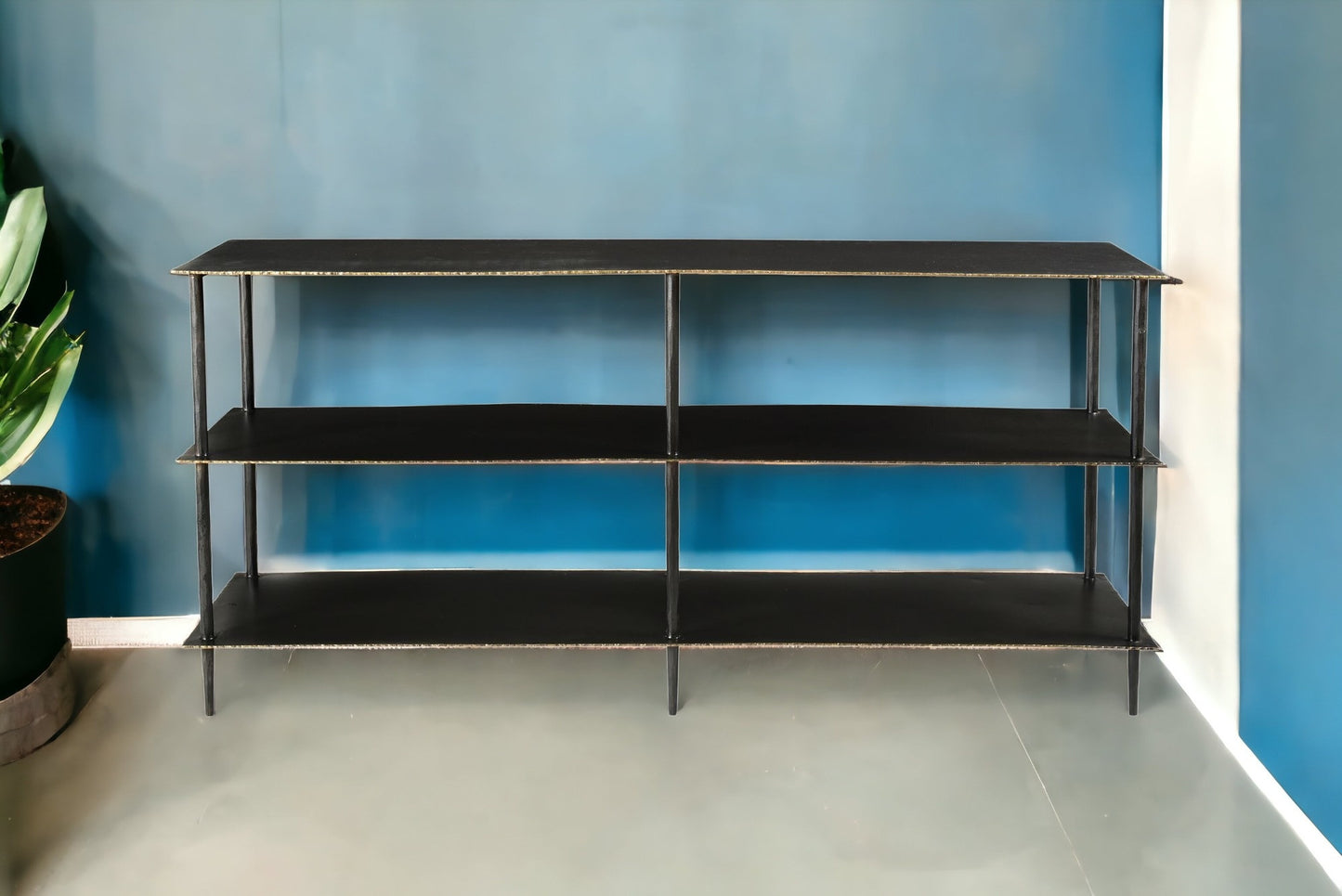 48" Gray Iron Floor Shelf Console Table With Shelves