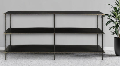 48" Black Iron Six Leg Console Table Two Shelves