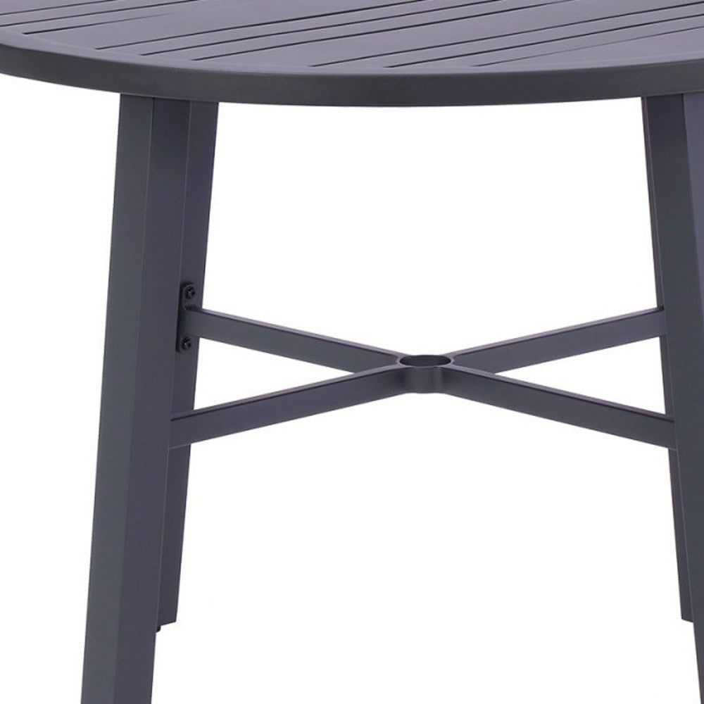 42" Black Rounded Metal Outdoor Dining Table With Umbrella Hole