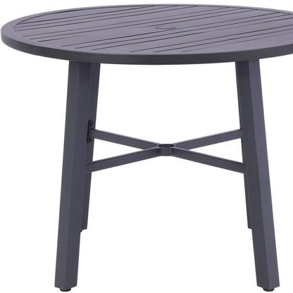 42" Black Rounded Metal Outdoor Dining Table With Umbrella Hole