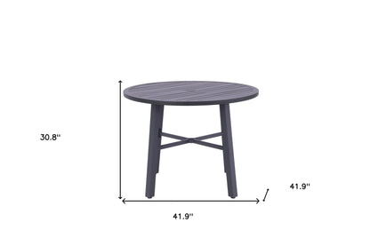 42" Black Rounded Metal Outdoor Dining Table With Umbrella Hole