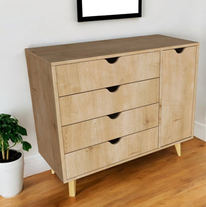 35" Natural Solid Wood Four Drawer Combo Dresser