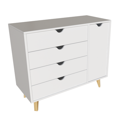 35" White Solid Wood Four Drawer Combo Dresser