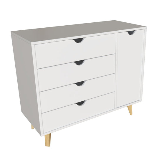 30" White Solid Wood Four Drawer Combo Dresser