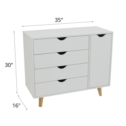 30" White Solid Wood Four Drawer Combo Dresser