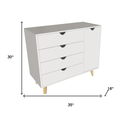 30" White Solid Wood Four Drawer Combo Dresser