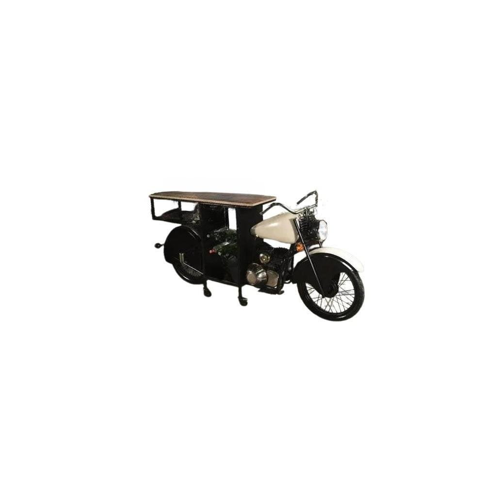 Black and White Metal And Solid Wood Rolling Bar Cart With Wine Storage