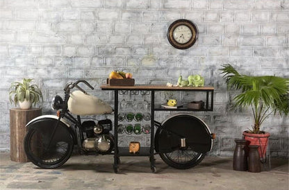 Black and White Metal And Solid Wood Rolling Bar Cart With Wine Storage