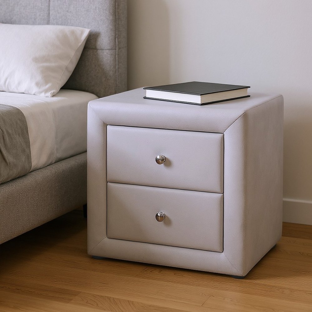 21" Light Gray Wood Two Drawer Nightstand