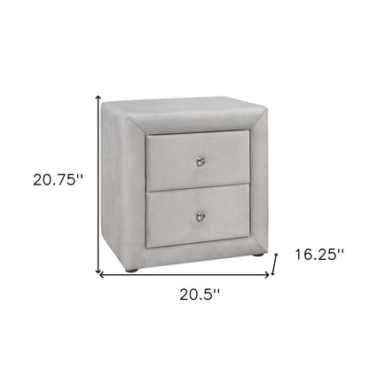 21" Light Gray Velvet Two Drawer Nightstand