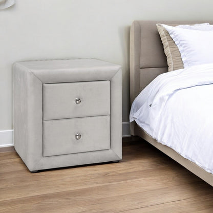 21" Light Gray Wood Two Drawer Nightstand
