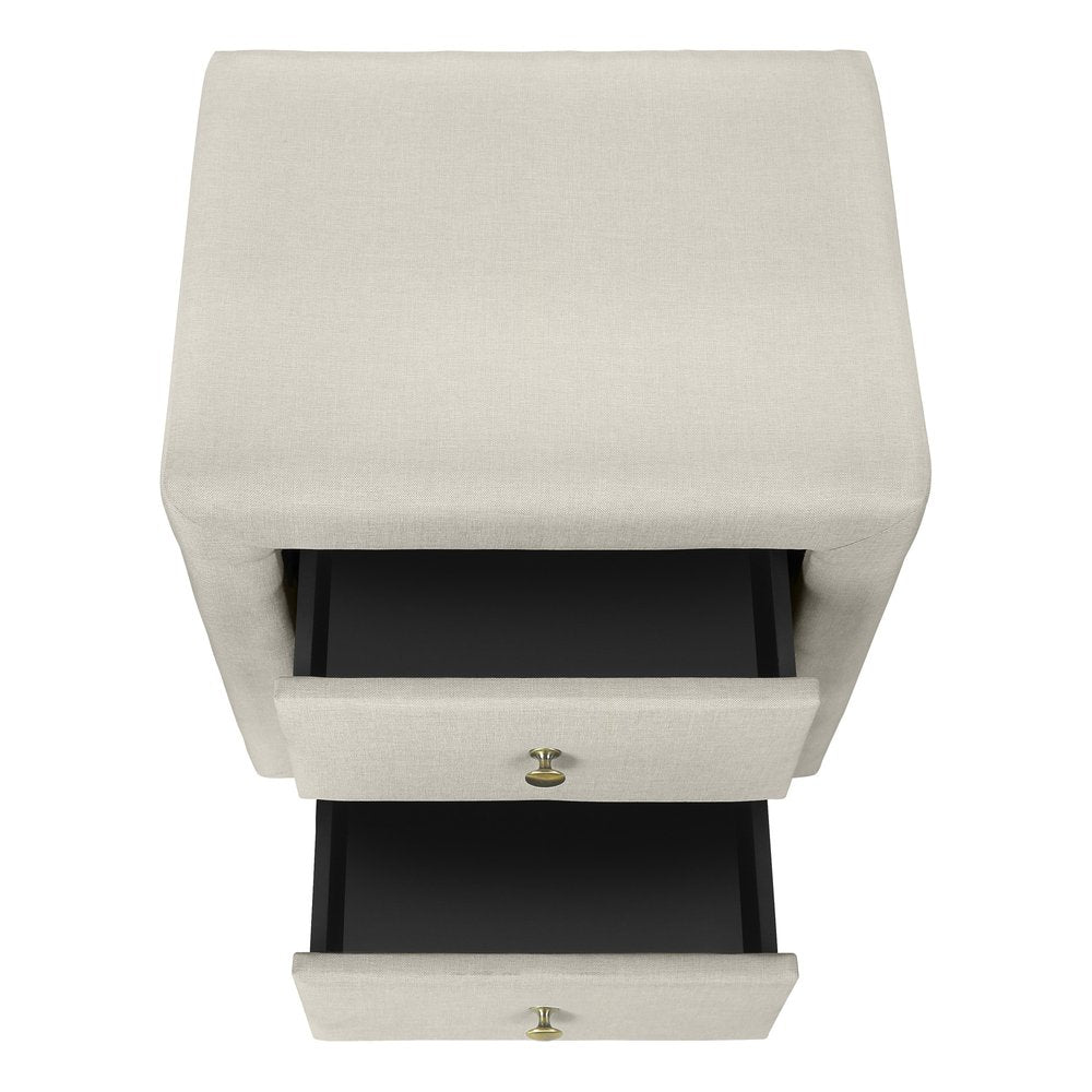 21" Beige Wood Two Drawer Nightstand