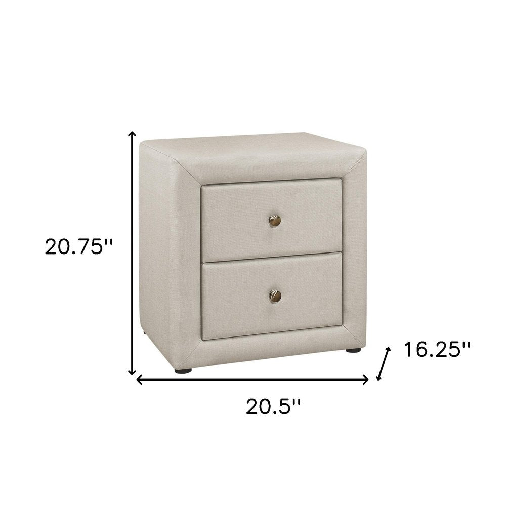 21" Beige Wood Two Drawer Nightstand