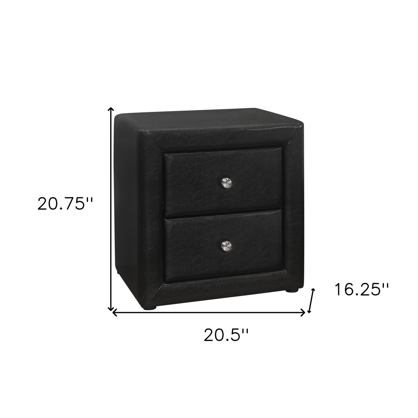 21" Black Faux Leather Two Drawer Nightstand