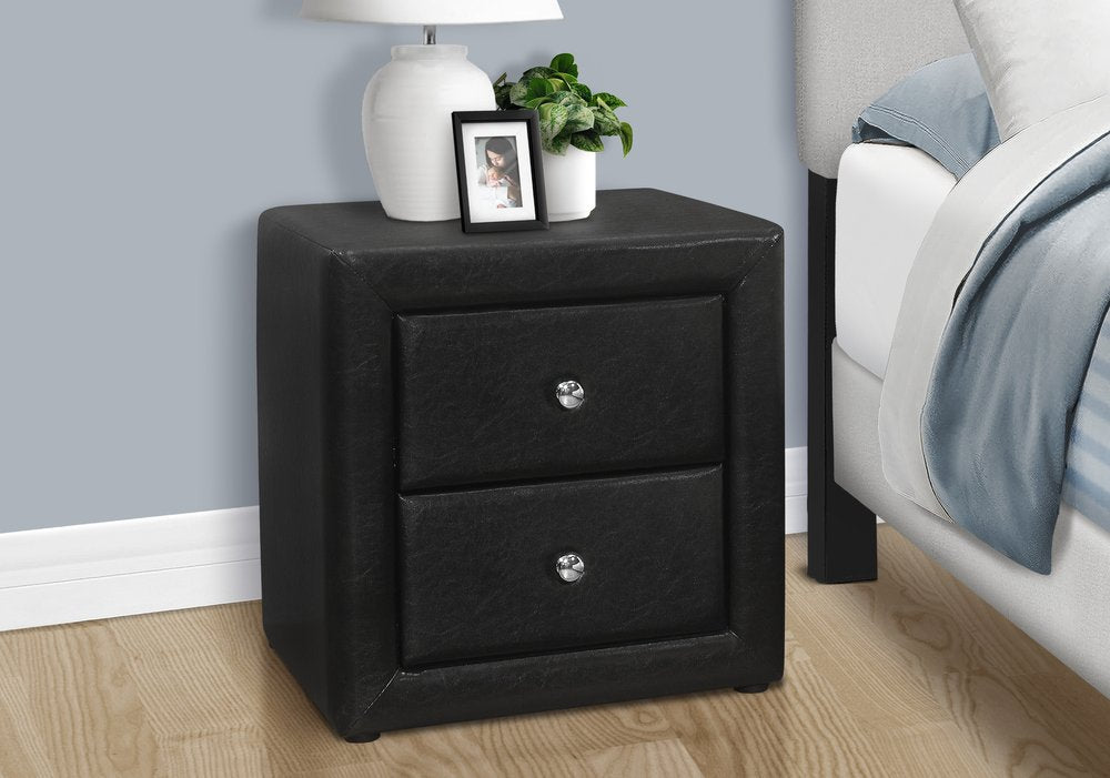 21" Black Wood Two Drawer Nightstand