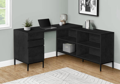 60" Black L Shape Computer Desk With Three Drawers