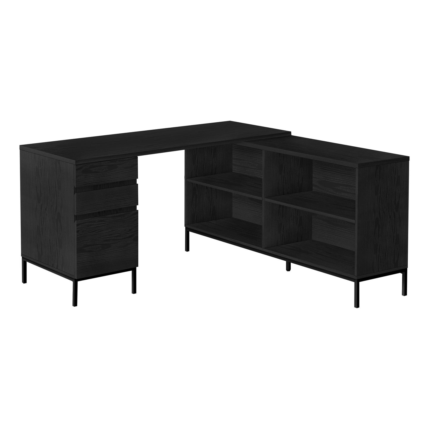 60" Black L Shape Computer Desk With Three Drawers