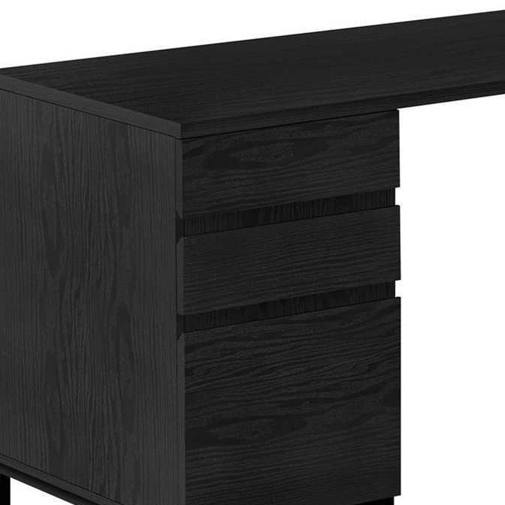 60" Black L Shape Computer Desk With Three Drawers