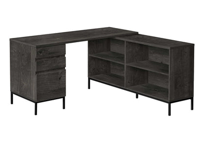 60" Gray and Black L Shape Computer Desk With Three Drawers