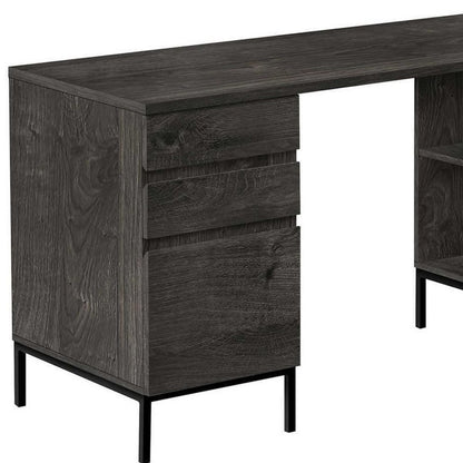 60" Gray and Black L Shape Computer Desk With Three Drawers