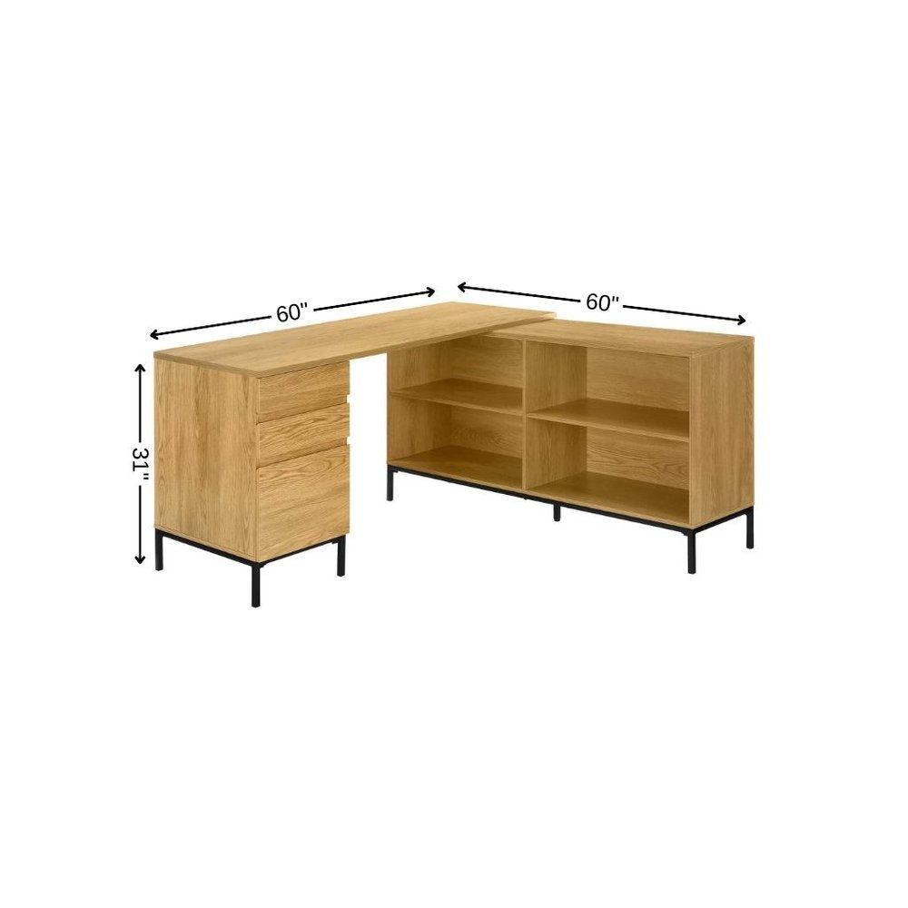 60" Brown and Black L Shape Computer Desk With Three Drawers