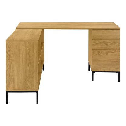 60" Brown and Black L Shape Computer Desk With Three Drawers