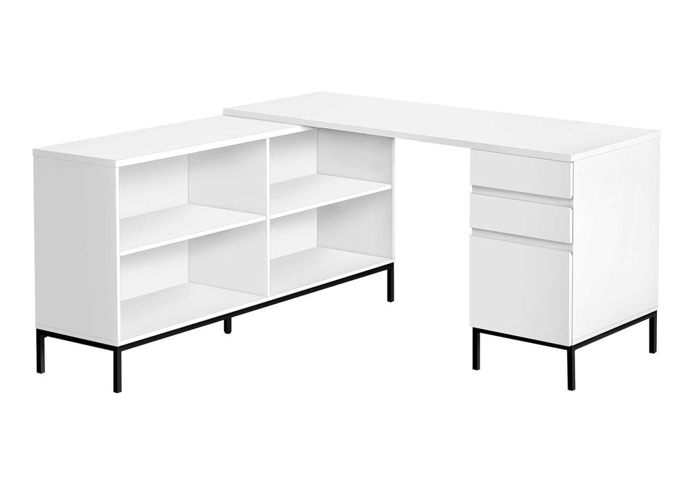60" White and Black L Shape Computer Desk With Three Drawers