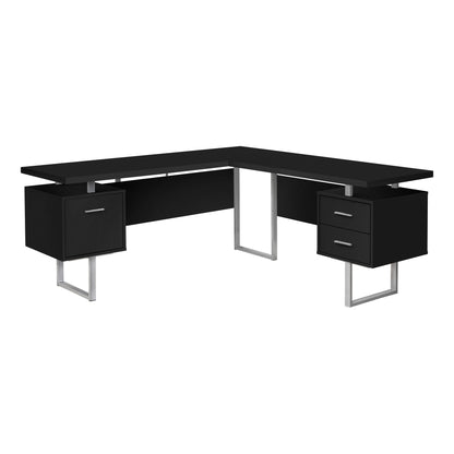 71" Black and Gray L Shape Computer Desk With Three Drawers