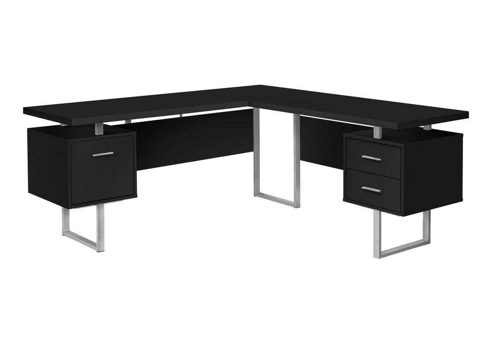 71" Black and Gray L Shape Computer Desk With Three Drawers