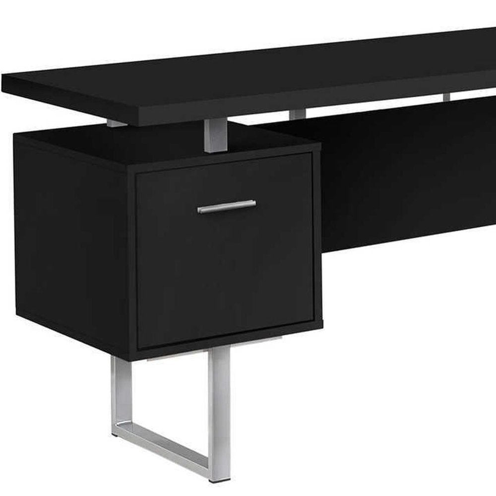 71" Black and Gray L Shape Computer Desk With Three Drawers