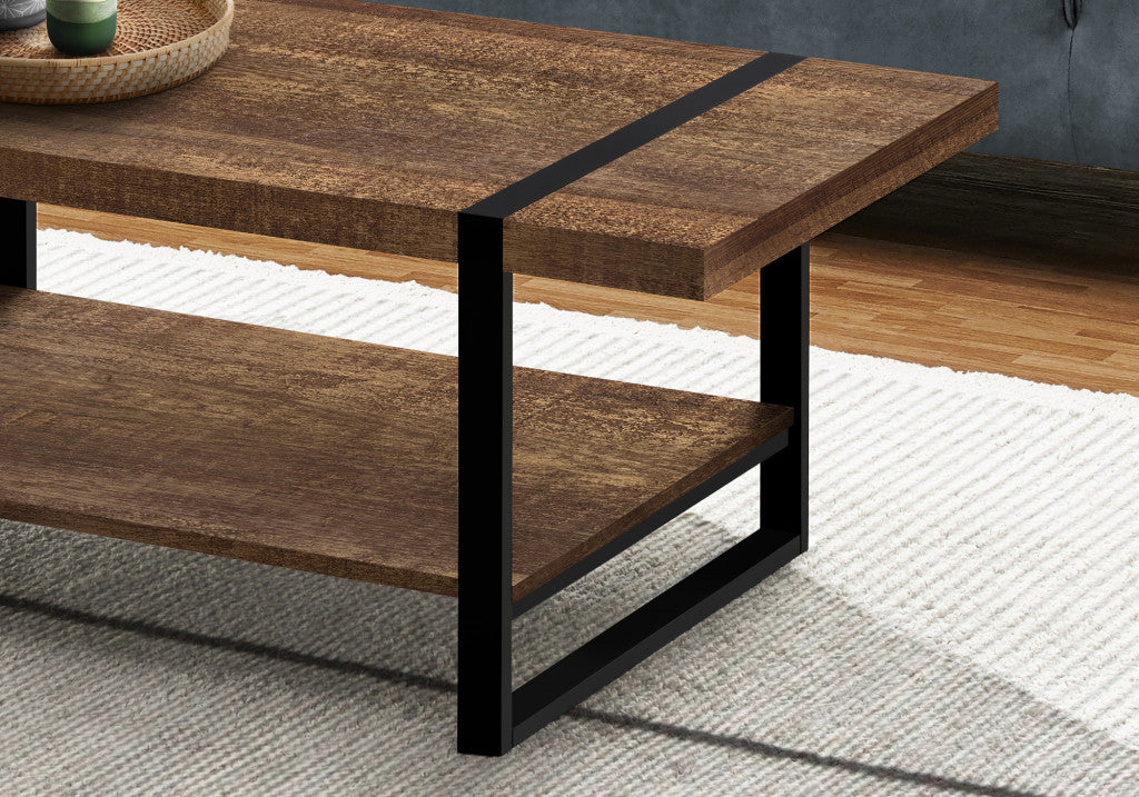 47" Brown And Black Coffee Table With Shelf