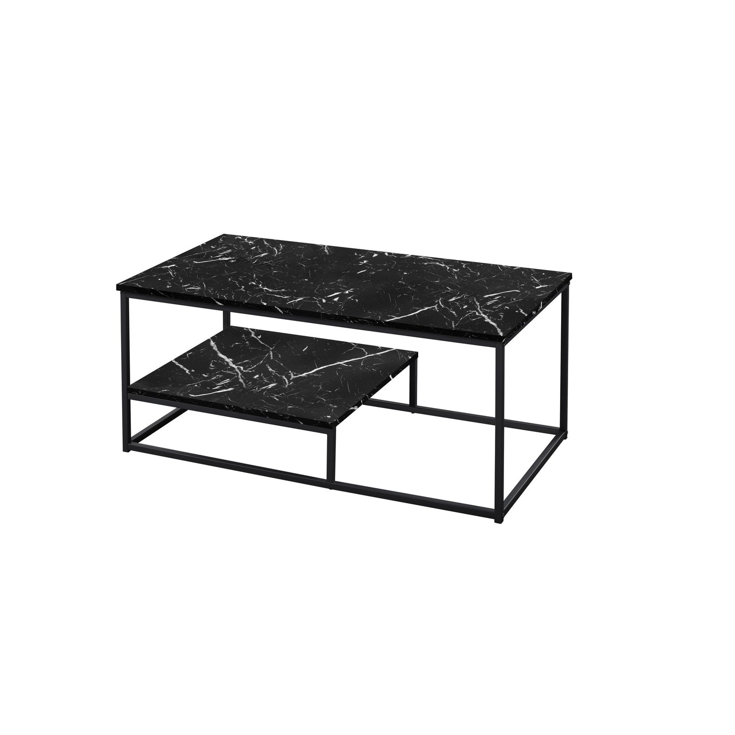 Set of Three 42" Black Metal Coffee Table With Shelf