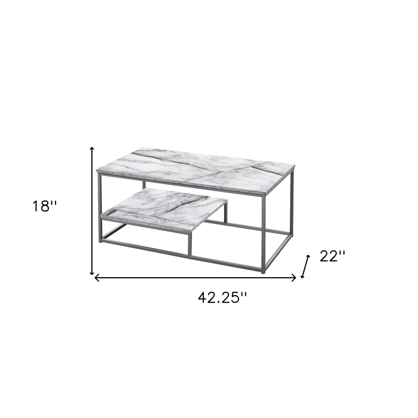 Set of Three 42" White Metal Coffee Table With Shelf