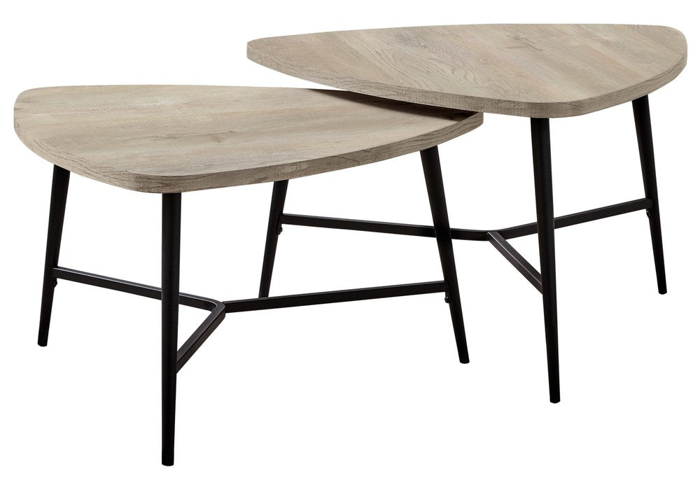 Set of Two 33" Taupe And Black Triangle Nested Coffee Tables