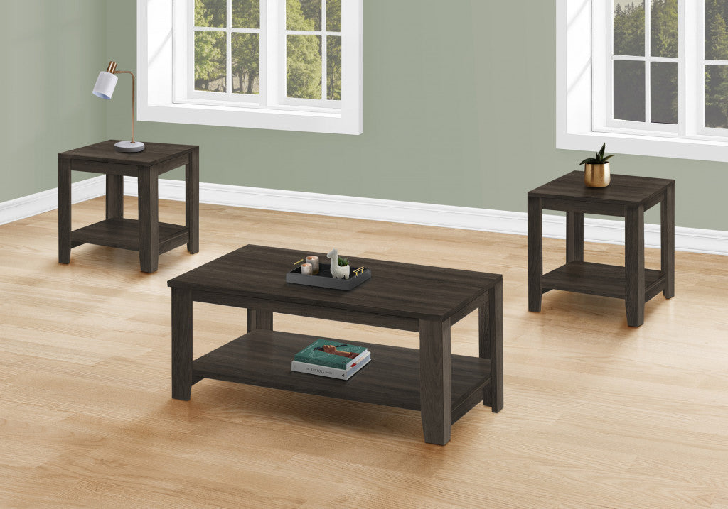 Set of Three 42" Oak Coffee Table With Three Shelves