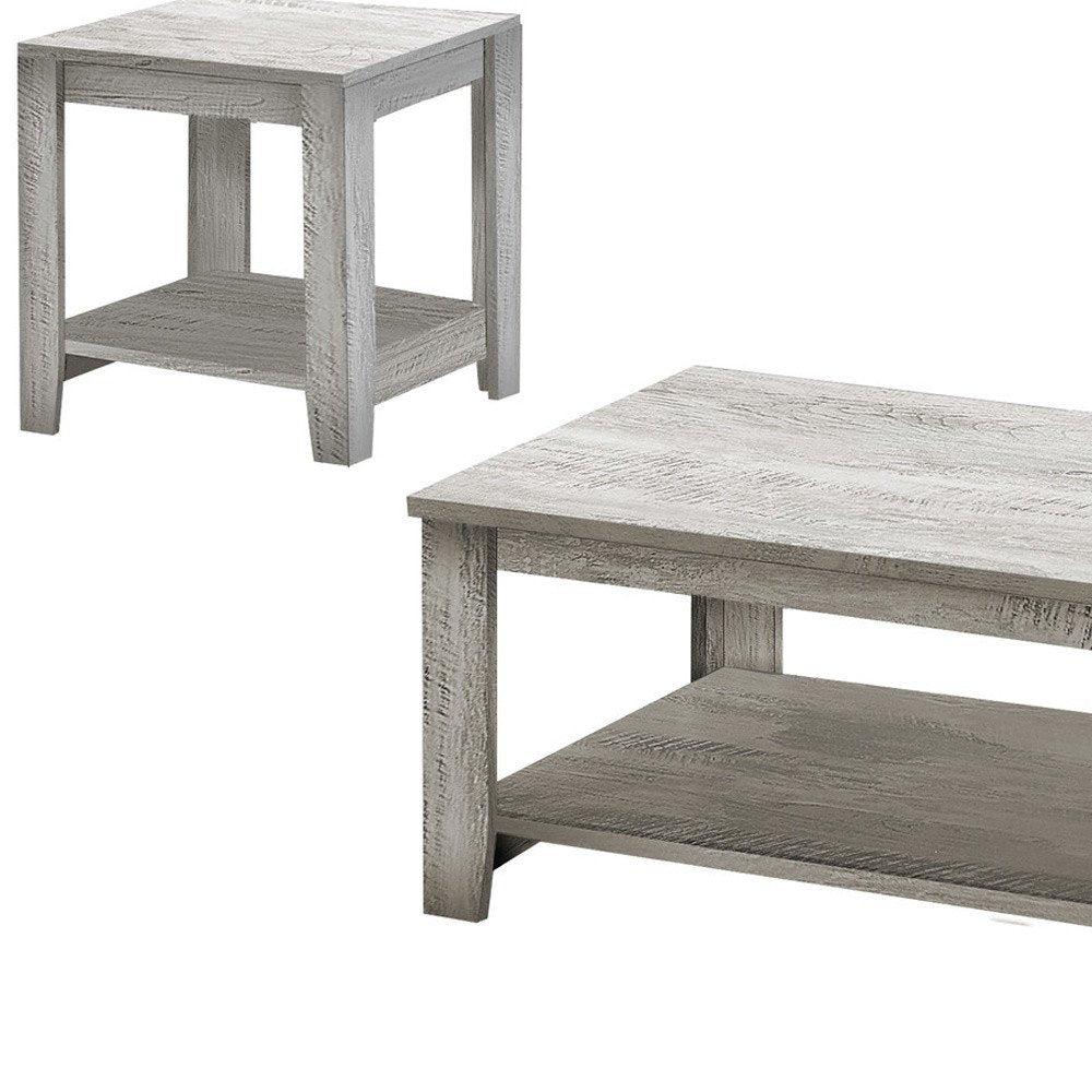Set Of Three Light Gray Wood Coffee Table With Three Shelves
