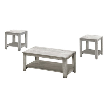 Set Of Three Light Gray Wood Coffee Table With Three Shelves