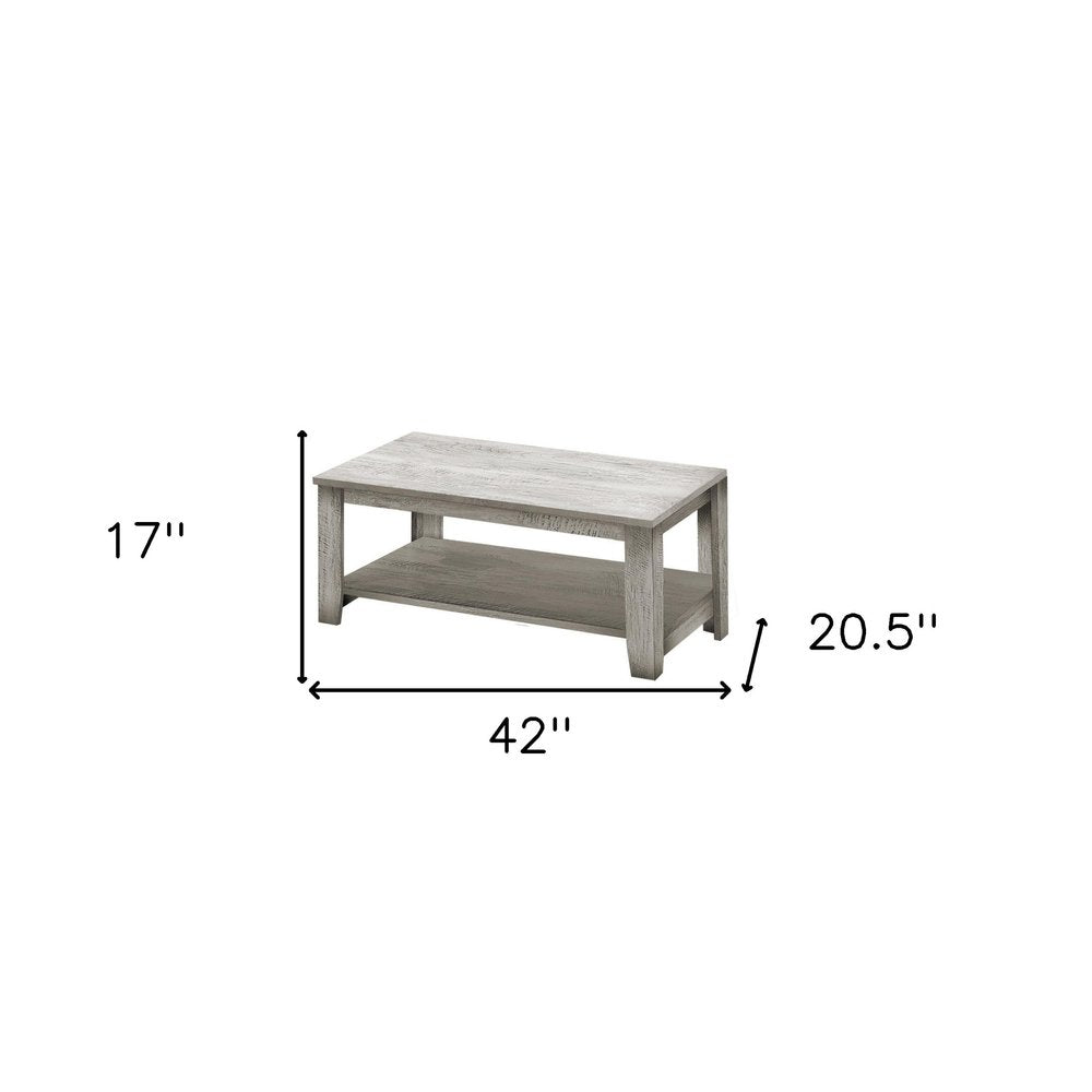Set Of Three Light Gray Wood Coffee Table With Three Shelves