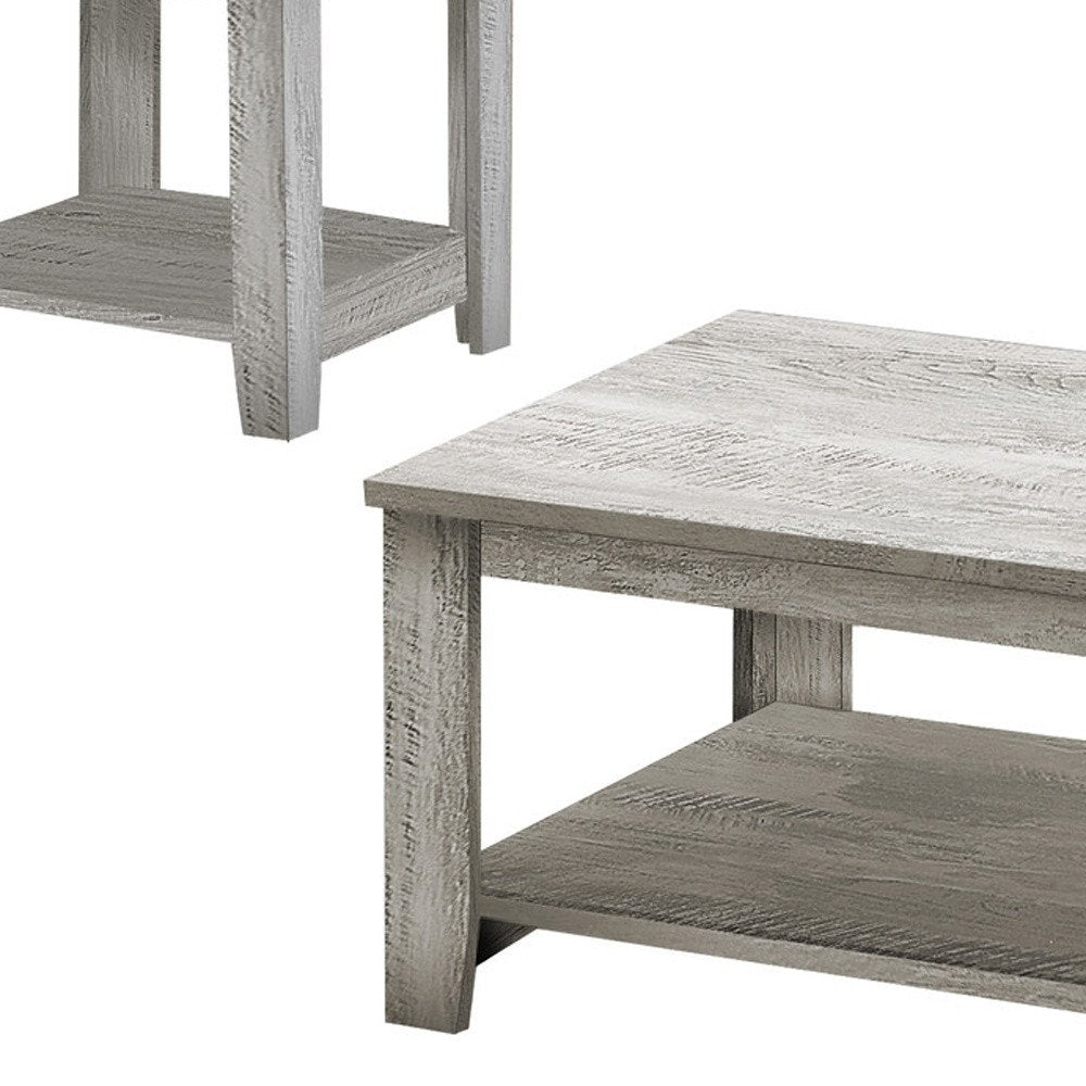 Set Of Three Light Gray Wood Coffee Table With Three Shelves