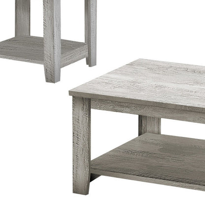 Set Of Three Light Gray Wood Coffee Table With Three Shelves