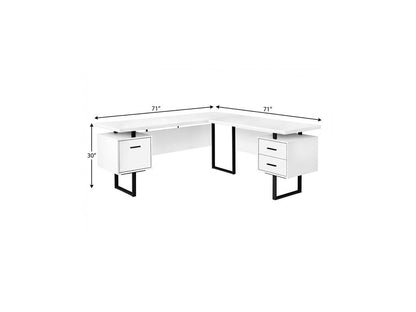 71" White and Black L Shape Computer Desk With Three Drawers