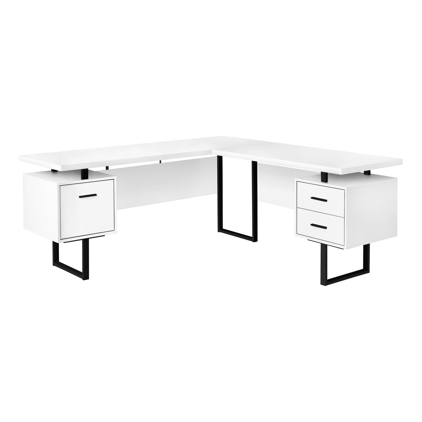 71" White and Black L Shape Computer Desk With Three Drawers