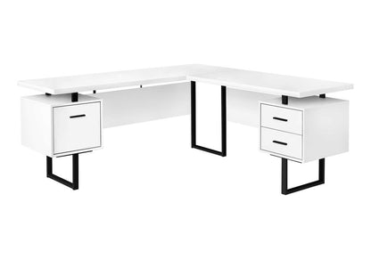 71" White and Black L Shape Computer Desk With Three Drawers