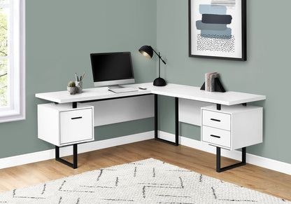 71" White and Black L Shape Computer Desk With Three Drawers