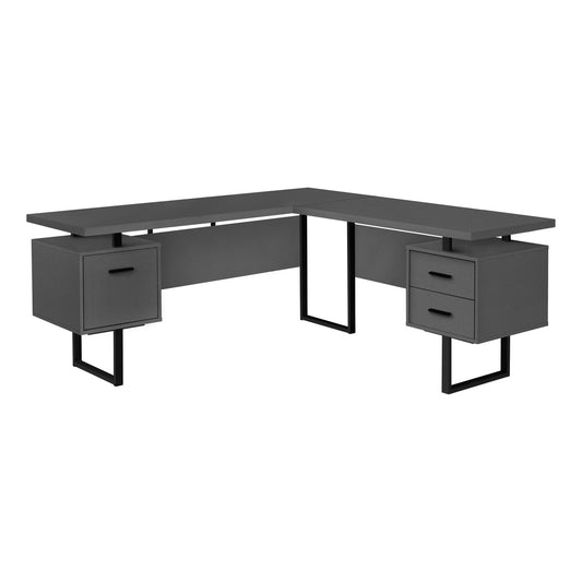 71" Dark Gray and Black L Shape Computer Desk