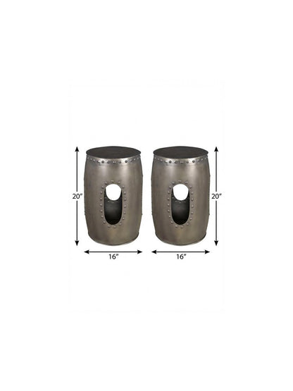 Set of Two Nickel Iron Round Drum End Tables