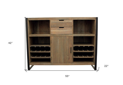 55" Gray and Black Solid Wood Sled Console Table With Storage With Storage