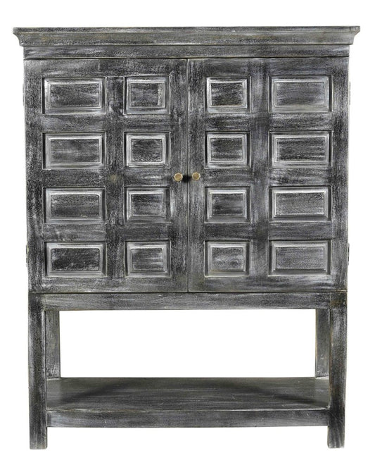 40" Distressed Wash Dark Gray Solid Wood Two Door Accent Cabinet